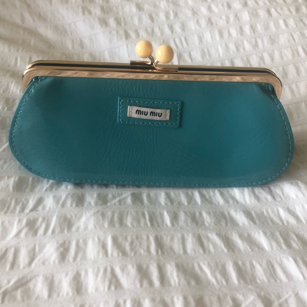 Miu Miu Patent Leather Material Blue Clutch